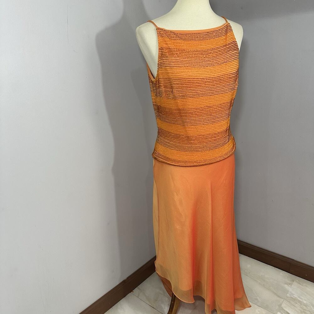 David Meister Y2K Orange Dress Vintage Skirt Set Formal Beaded Asymmetric - Picture 13 of 14